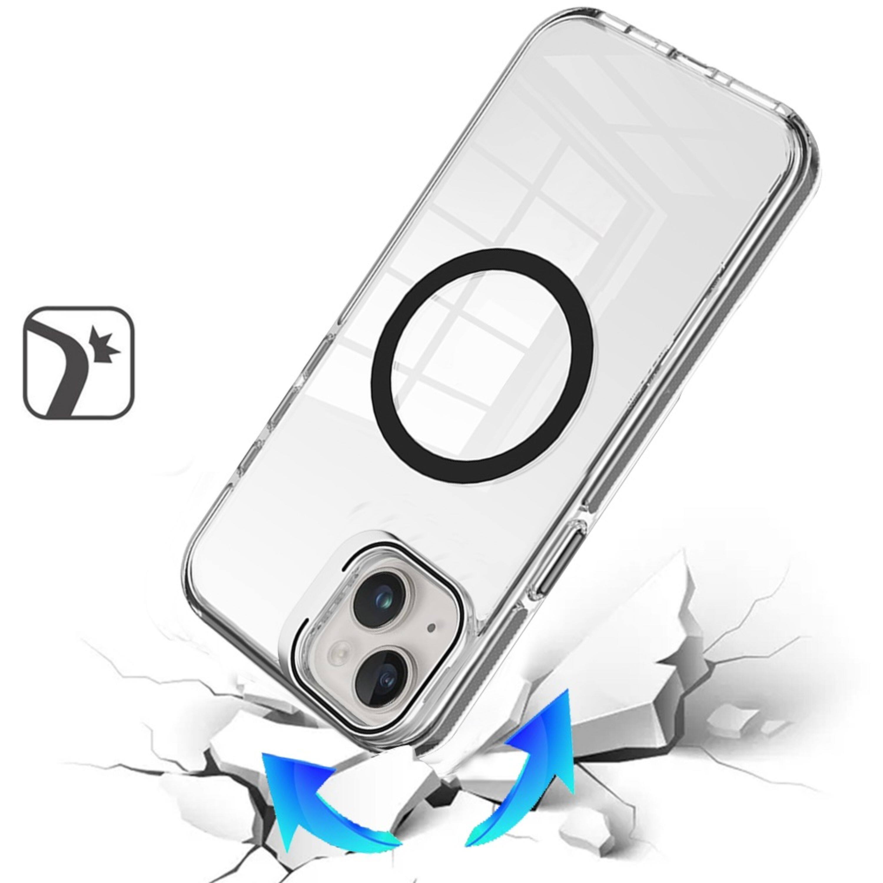 Left. Kitcheniva - Camera Stand Magnetic Charging Case With Tempered Glass For iPhone 13/14 Black - Black.