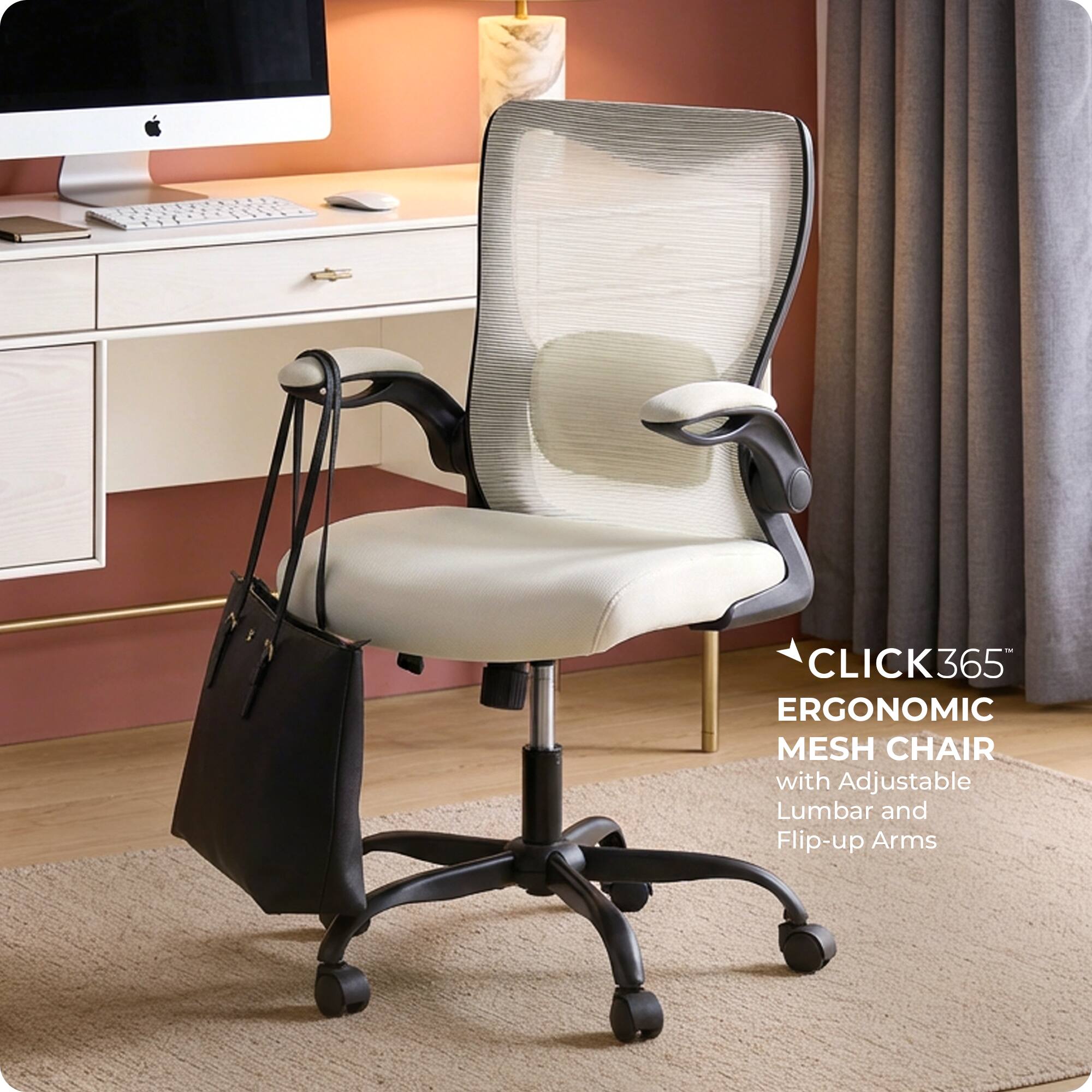 CLICK365 ERGONOMIC MESH CHAIR with Adjustable Lumbar and Flip-up Arms