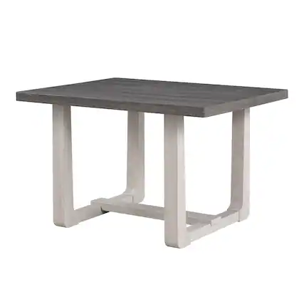 Front. Vaczon - Transitional Engineered Wood Dining Table with Rubberwood Trestle Base, Durable & Stylish for Modern Dining Rooms - Gray.