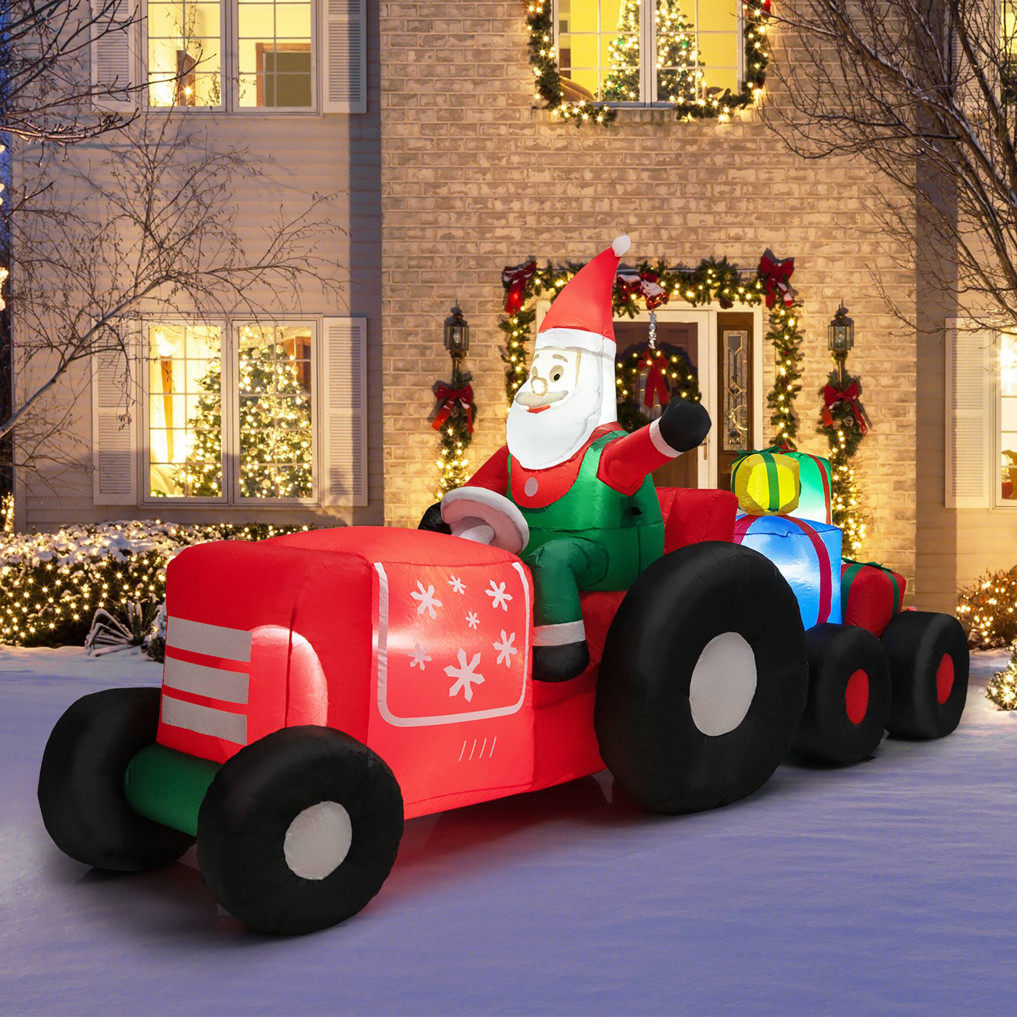 Alt View 9. Costway - 9 FT Long Christmas Inflatable Santa Claus Driving Tractor with Gifts Decoration - Multicolor.