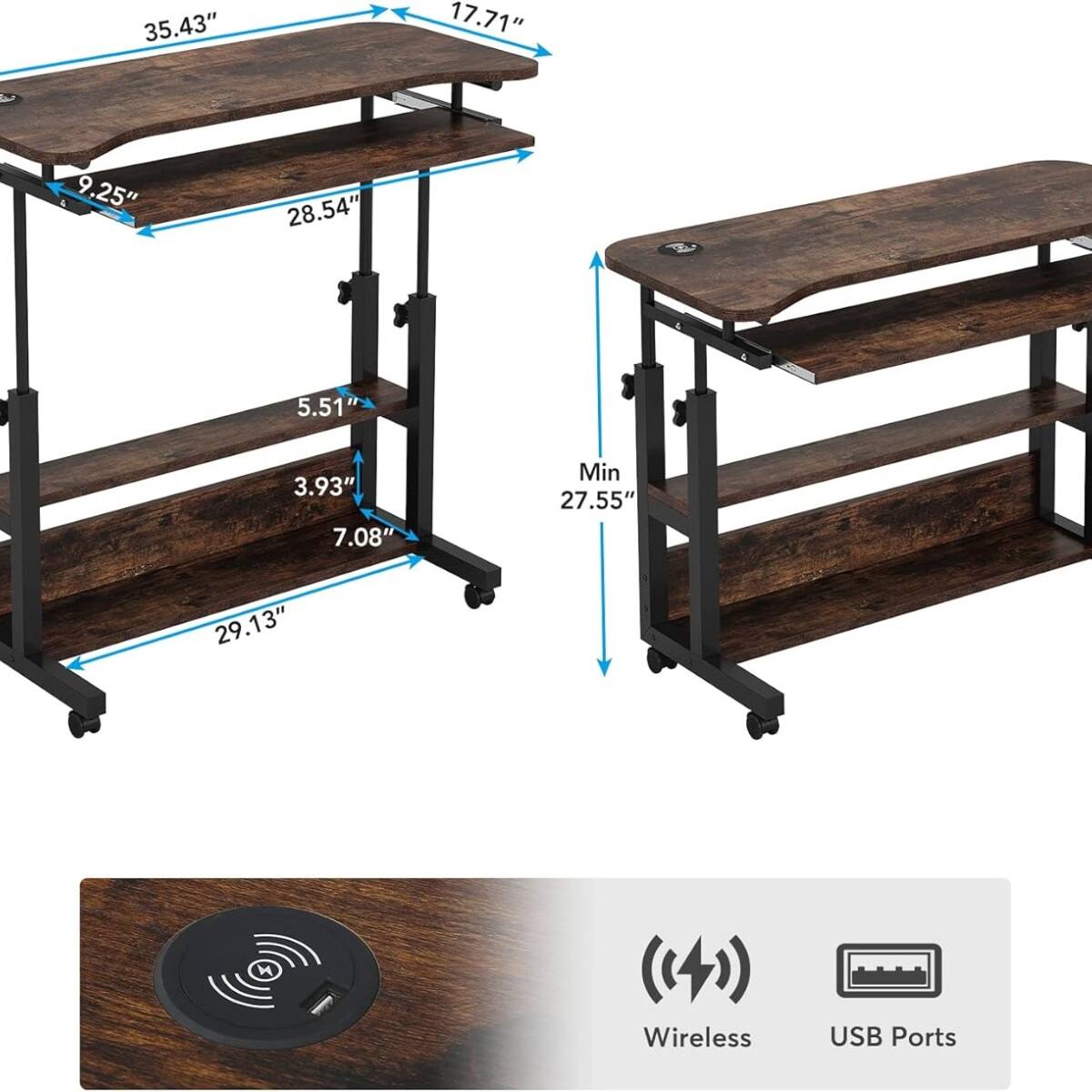 35.43"  
17.71"  
9.25"  
28.54"  
5.51"  
3.93"  
7.08"  
Min 27.55"  
29.13"  

Wireless  
USB Ports