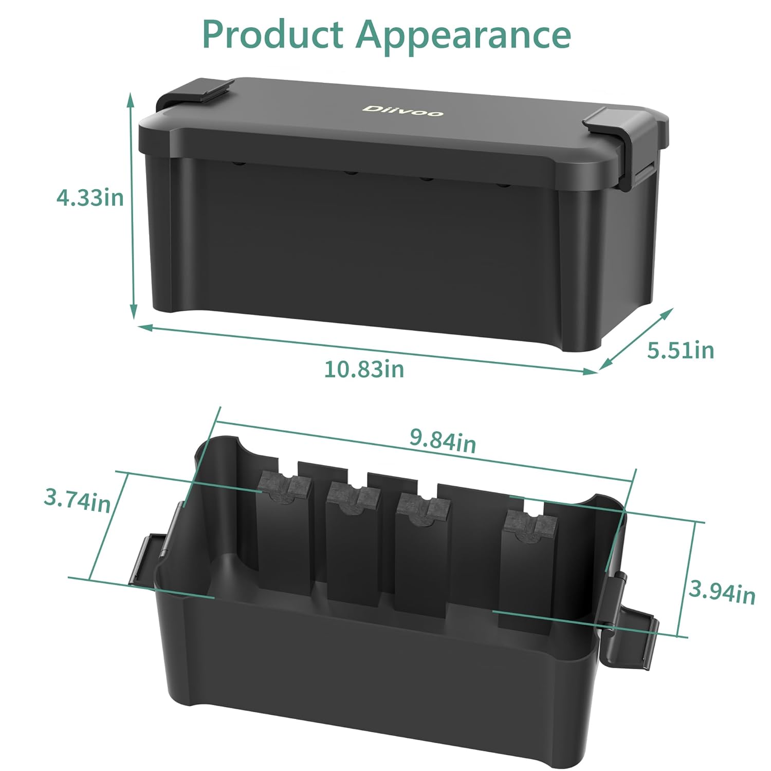 Product Appearance

- 4.33in
- 10.83in
- 5.51in
- 9.84in
- 3.74in
- 3.94in