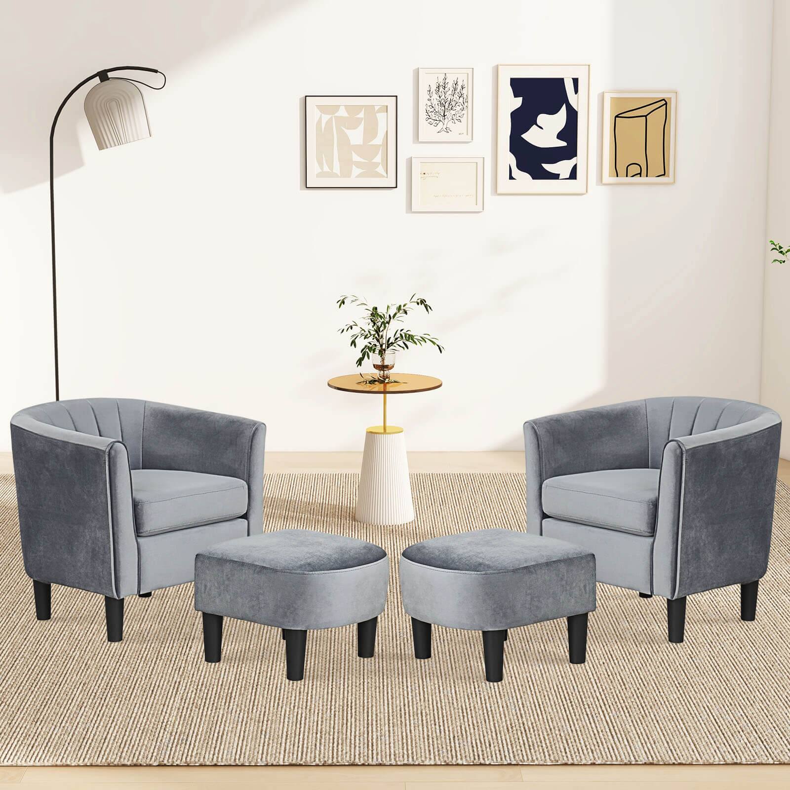 Alt View 4. Costway - Costway Barrel Chair with Ottoman Footrest Curved Backrest Armrests Removable Seat Cushion - Gray.