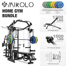 Mikolo - Smith Machine Power Cage, Multi-Function Home Gym System with Cable Crossover, 121LB Weight Stack - Black