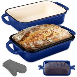 NutriChef - 9x5" Enameled Cast Iron Loaf Pan with Lid, Enamel-Coated Baking Loaf Pan for Sourdough, Oven Safe