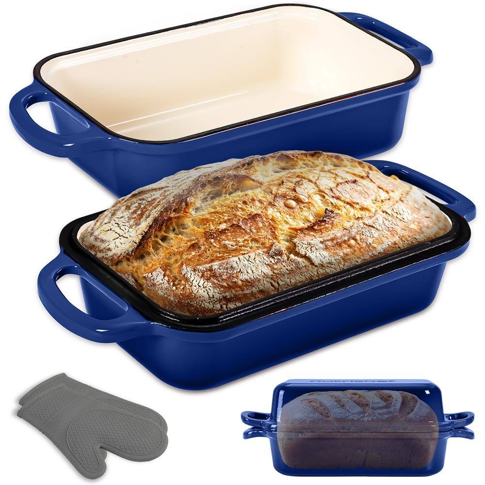NutriChef - 9x5" Enameled Cast Iron Loaf Pan with Lid, Enamel-Coated Baking Loaf Pan for Sourdough, Oven Safe