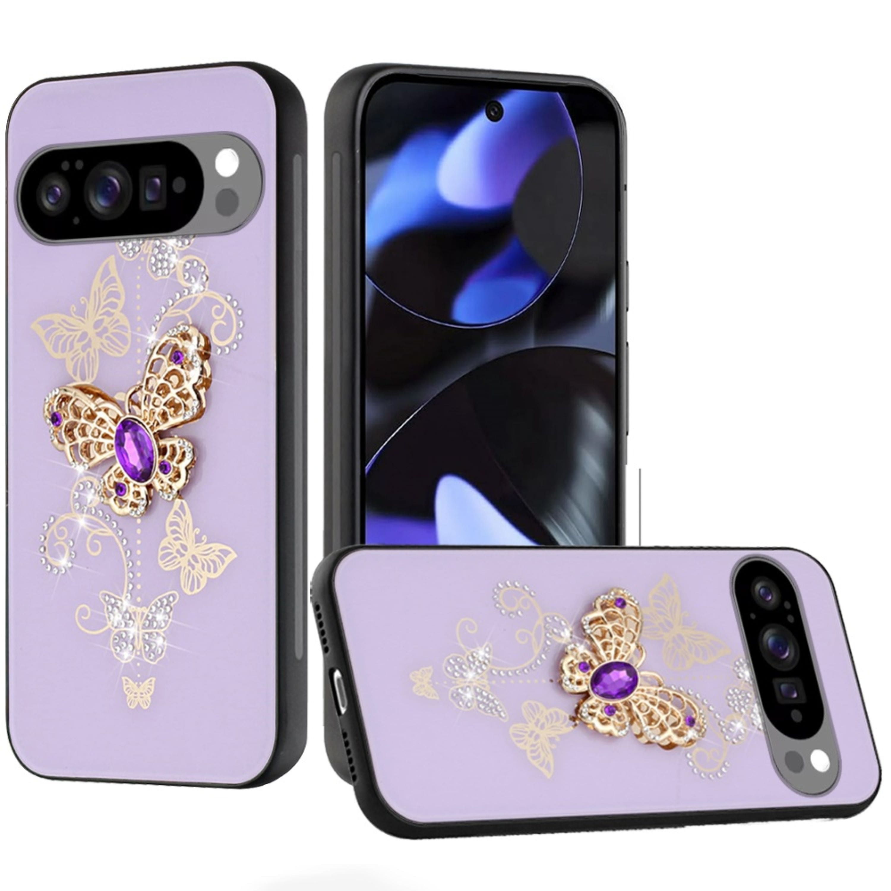 Kitcheniva - Luxury Rhinestone Bling Case With Tempered Glass For Google Pixel 10 / 10 Pro Garden Butterflies Purple - Multicolor price history on PriceWatchPro