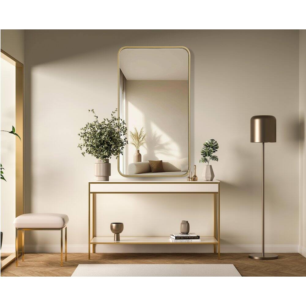 Alt View 7. Elegant Decor - Contour Metal Rectangle Mirror 20x36 in Brass - Brass.