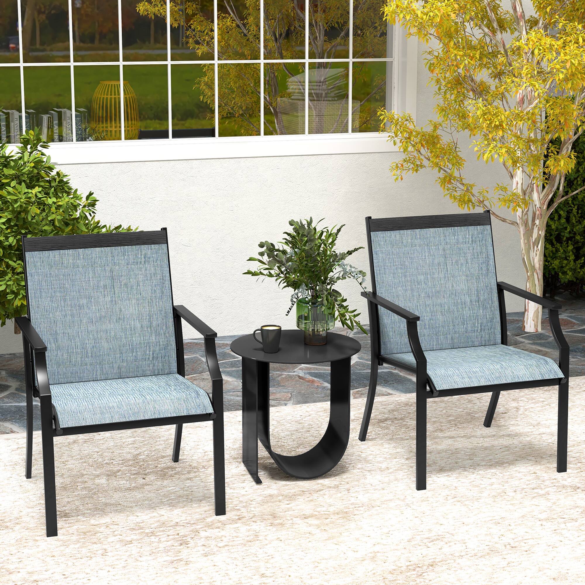 Alt View 4. Gymax - Gymax Set of 4 Patio Dining Chairs Outdoor Armchairs w/ Sturdy Metal Frame - Blue.