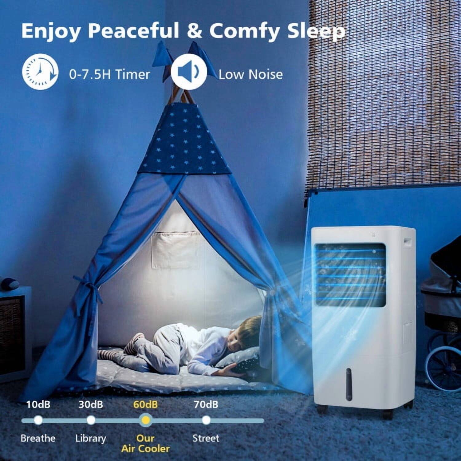 Enjoy Peaceful & Comfy Sleep

0-7.5H Timer

Low Noise

10dB Breathe
30dB Library
60dB Our Air Cooler
70dB Street