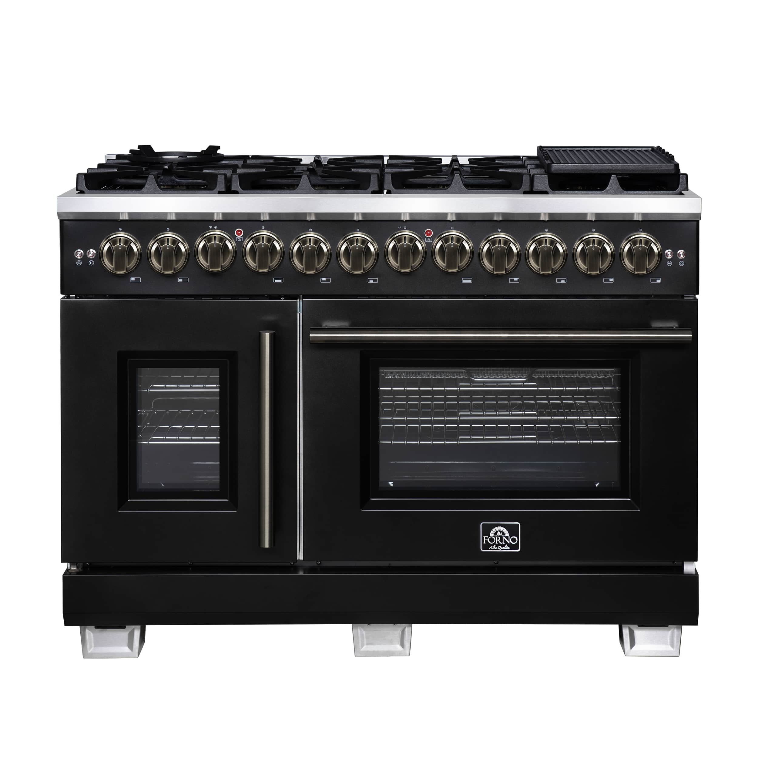 Forno Appliances - Capriasca 6.58 Cu. Ft. Freestanding Dual Fuel True Convection Range with French Doors - Black