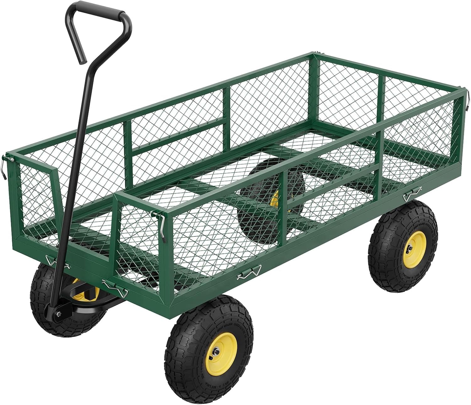 Acekool - 900 lb Capacity Heavy Duty Garden Cart, Removable Mesh Sides, Adjustable Handle, 10" Pneumatic Tires - Green
