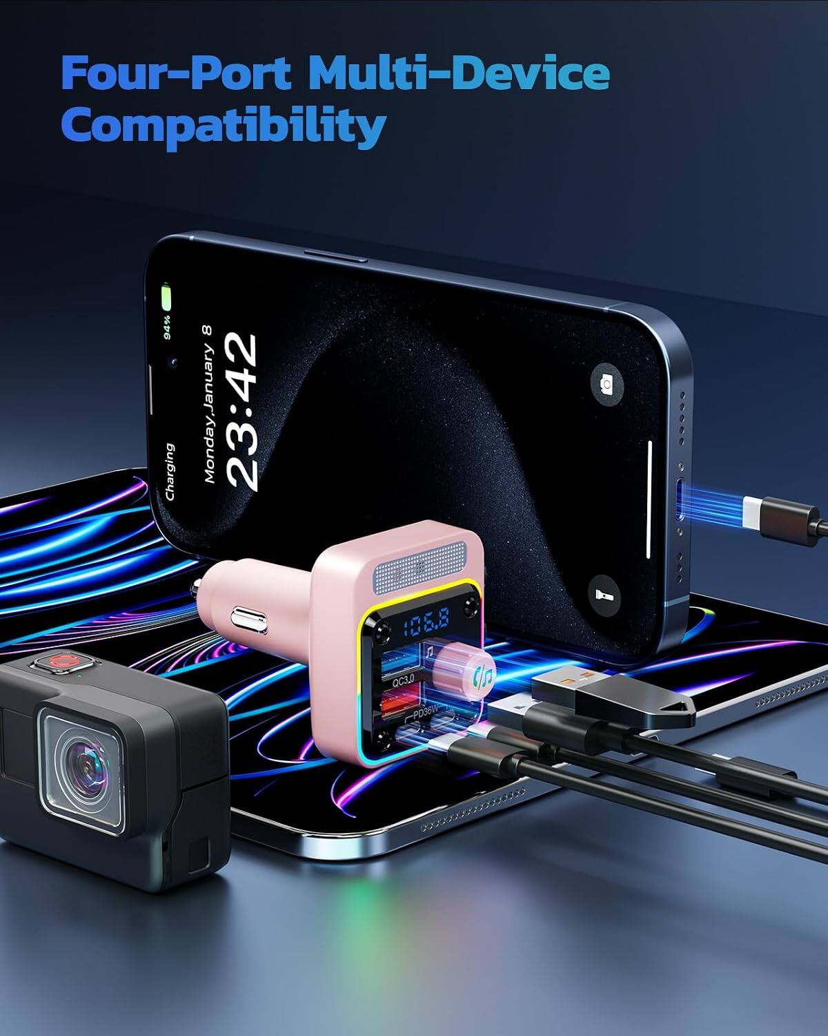 Four-Port Multi-Device Compatibility  
94% Charging  
8 Monday, January  
23:42  
106.8 QC3.0 CIO - P036V