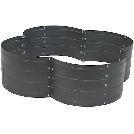 Front. Sunnydaze - 4-Leaf Clover-Shaped Galvanized Steel Raised Planter Bed - Gray.
