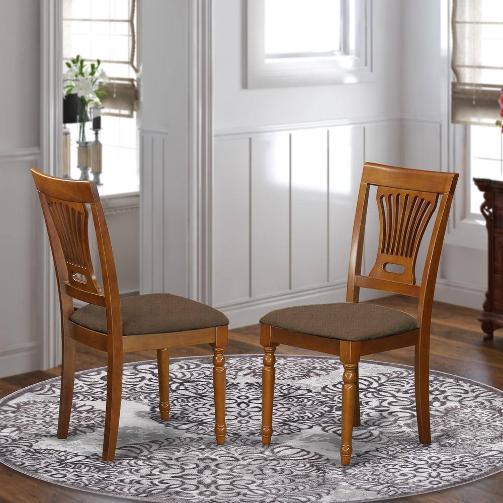 Angle. East West Furniture - PVC-SBR-C Plainville Chair with Cushion Seat - Saddle Brown Finish - Saddle Brown.