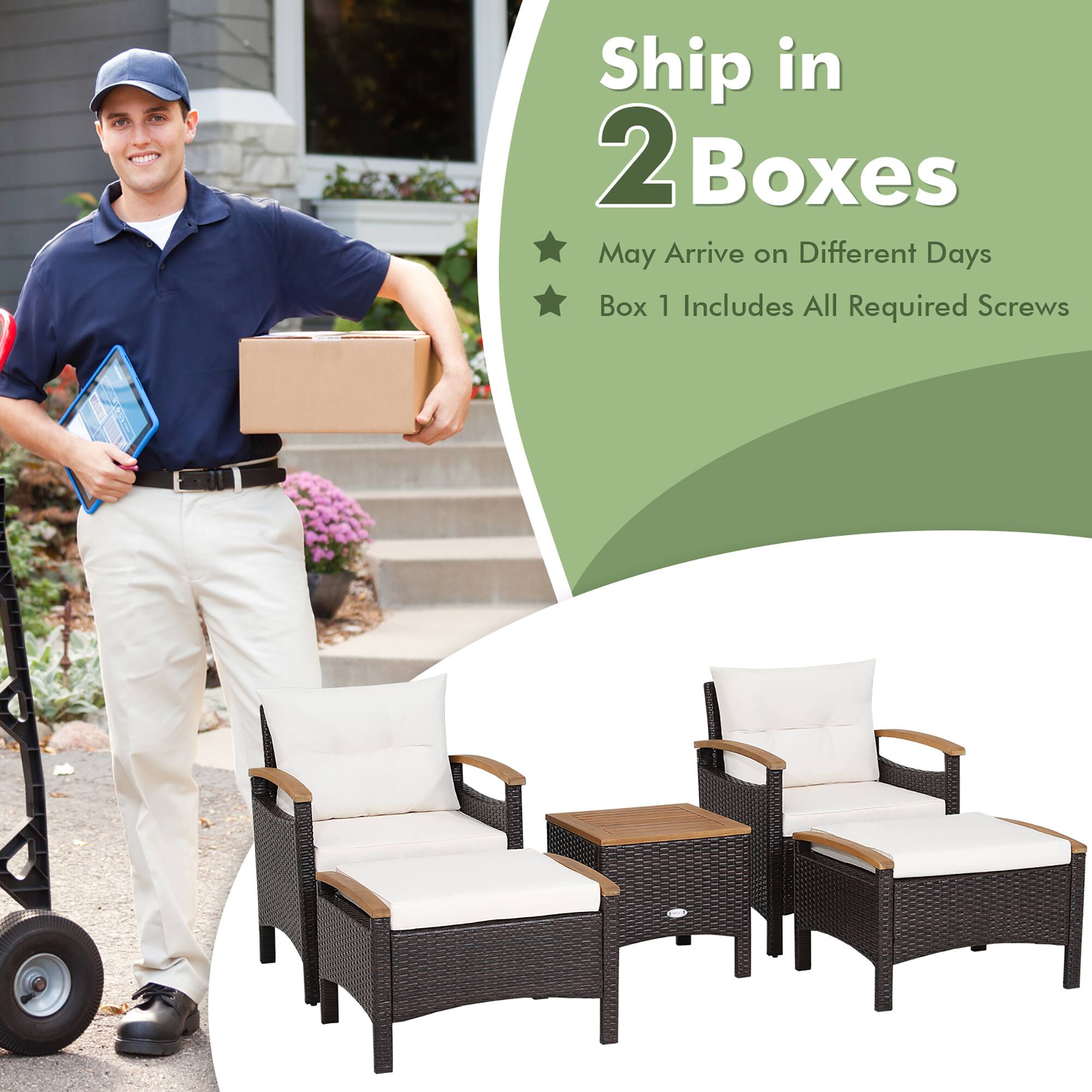 Ship in 2 Boxes
May Arrive on Different Days
Box 1 Includes All Required Screws