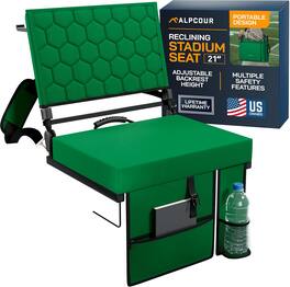 Alpcour - Folding Reclining Stadium Seat with Back Support for Bleachers - 21 Inch - Hunter Green