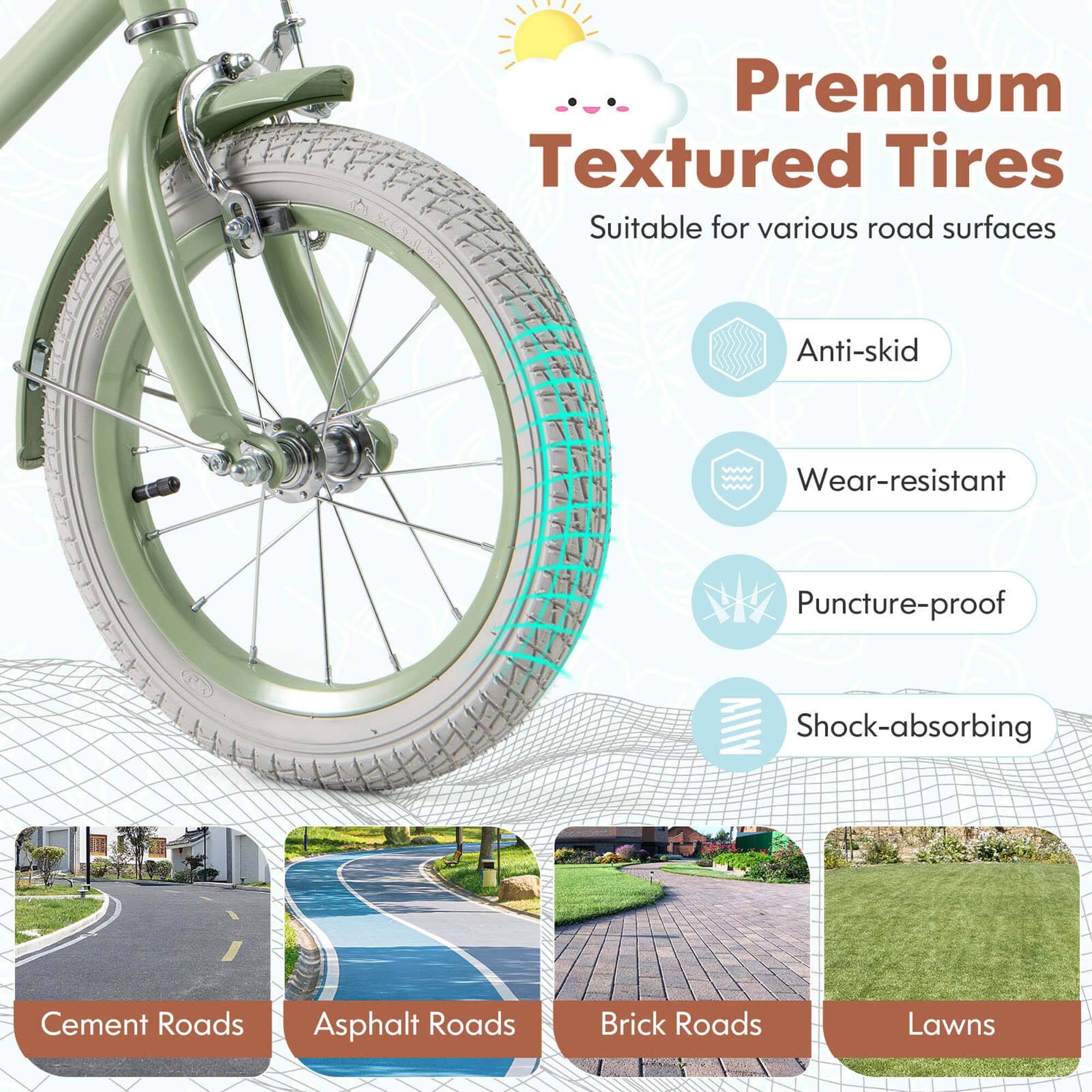 Premium Textured Tires  
Suitable for various road surfaces  

- Anti-skid  
- Wear-resistant  
- Puncture-proof  
- Shock-absorbing  

Cement Roads  
Asphalt Roads  
Brick Roads  
Lawns