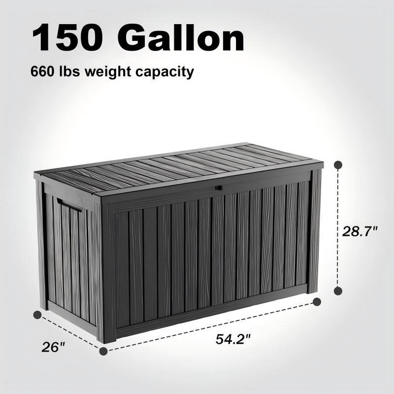 150 Gallon  
660 lbs weight capacity  
28.7"  
26"  
54.2"