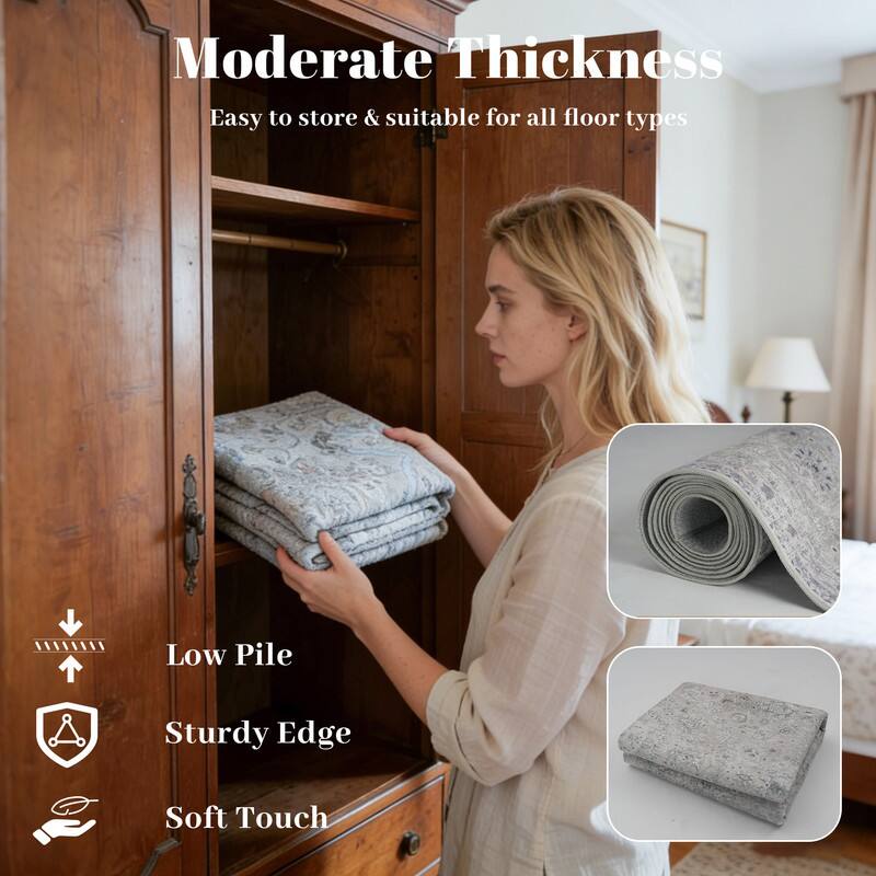 Moderate Thickness  
Easy to store & suitable for all floor types  

Low Pile  
Sturdy Edge  
Soft Touch