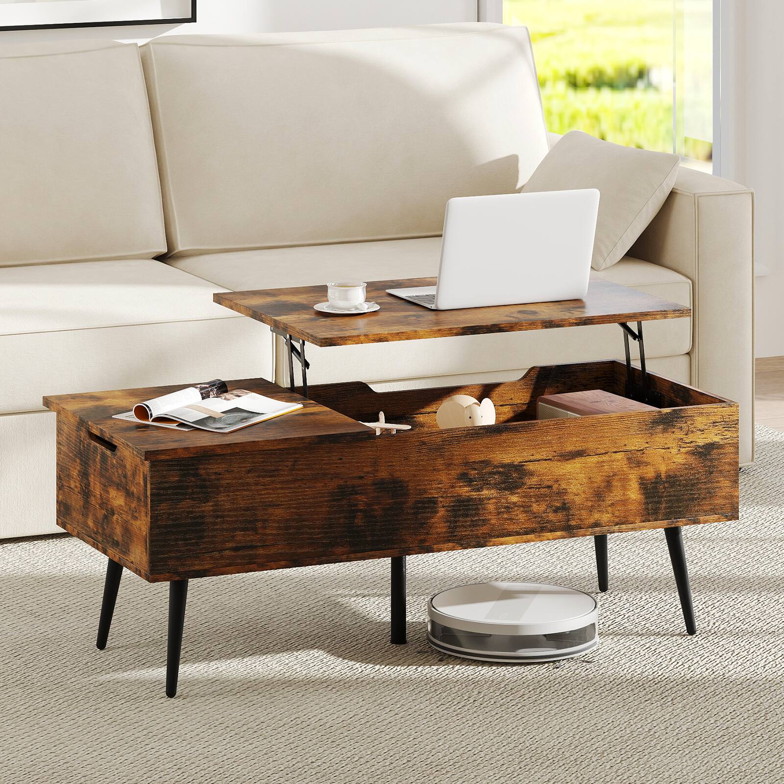 Alt View 1. Costway - Costway Lift Top Coffee Table w/ Storage Multi-Functional Home Center Accent Table for Living Room - Rustic Brown.