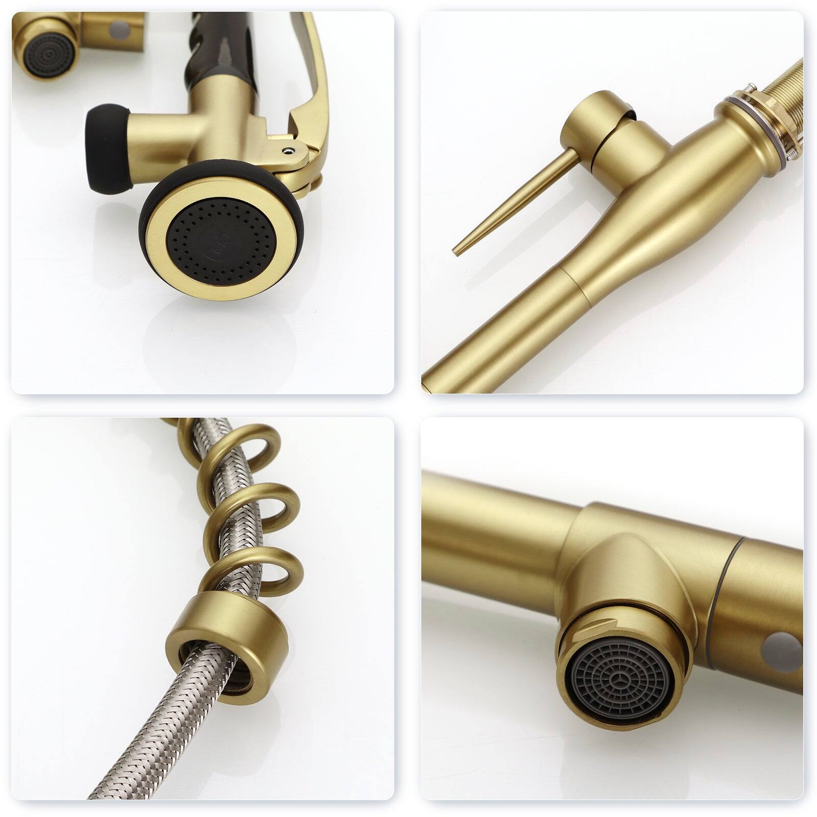 Alt View 9. Boyel Living - Brushed Gold Pull Down Kitchen Faucet with Deck Plate Single Handle Spring Design - Brushed Gold.