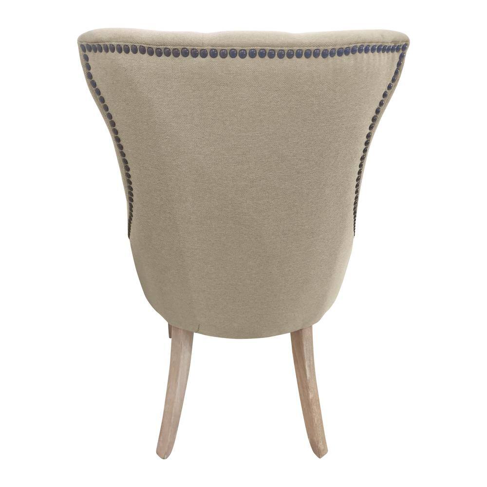 Alt View 2. Carolina Chair & Table - Tufted Back Upholstered Chair - Set of 2 - Natural Driftwood - Linen Upholstery - Brown.