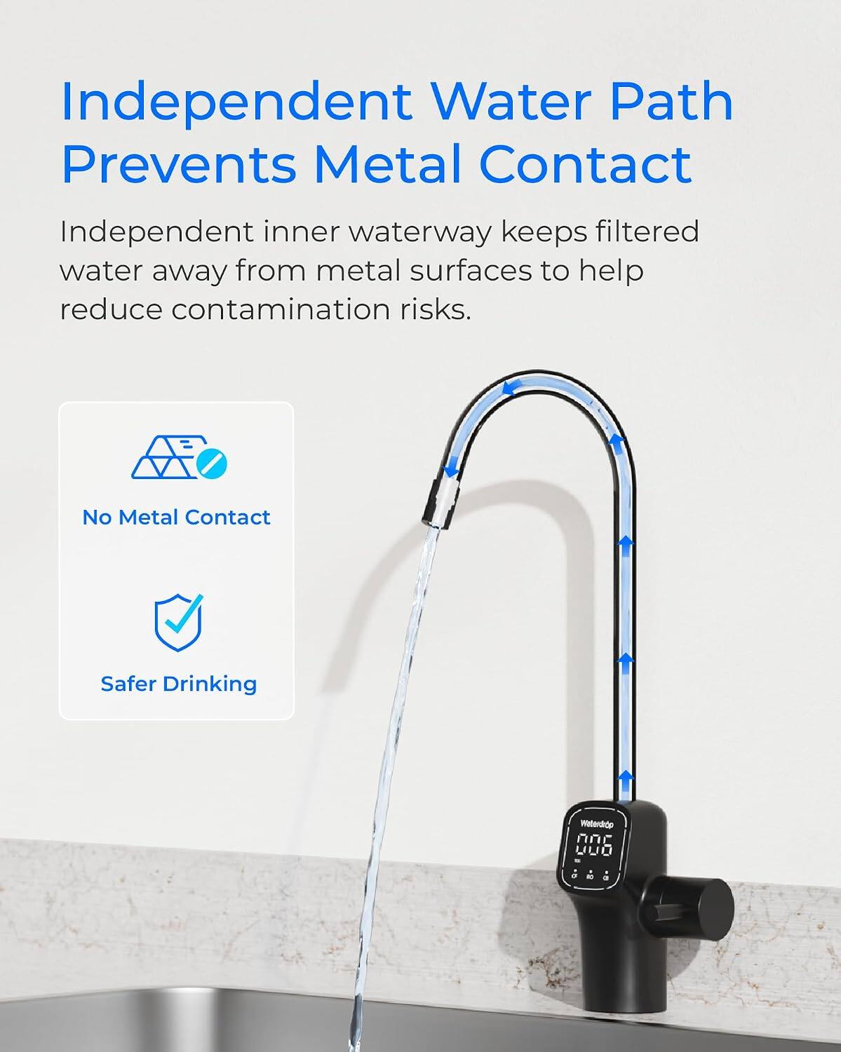 Independent Water Path Prevents Metal Contact

Independent inner waterway keeps filtered water away from metal surfaces to help reduce contamination risks.

No Metal Contact

Safer Drinking