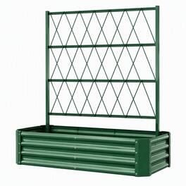 RYHNUYNE - Galvanized Raised Garden Bed 4x2x1ft with Arch Trellis for Climbing Vegetables, Heavy Duty Metal Planter Box - Green