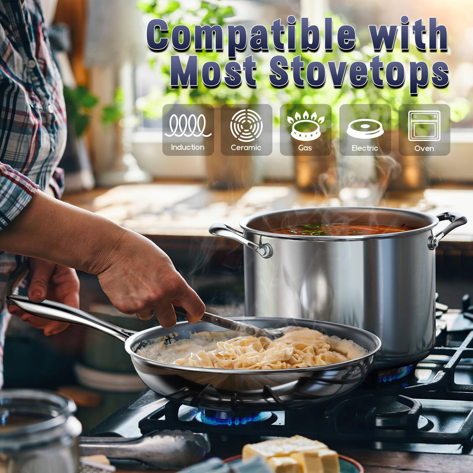 Compatible with Most Stovetops
- Induction
- Ceramic
- Gas
- Electric
- Oven