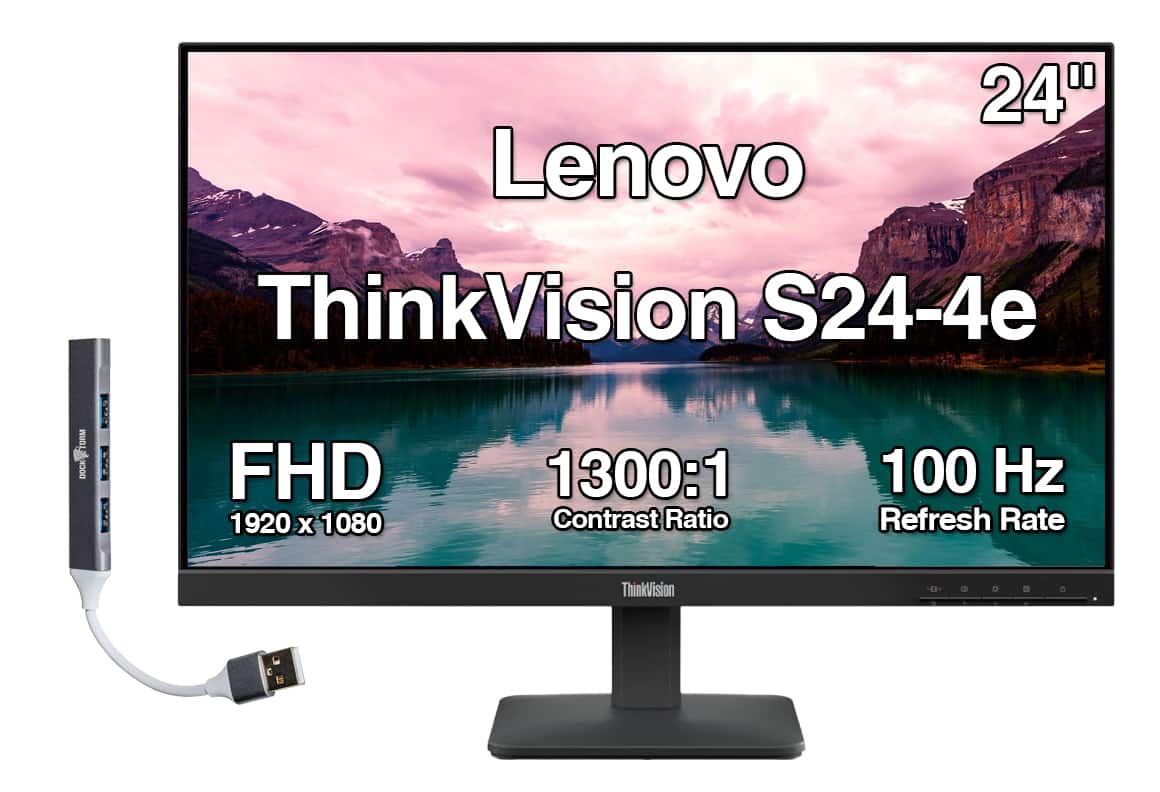 Lenovo - ThinkVision S24-4e 24" FHD IPS Monitor, 4ms Response Time, Anti-Glare, Flicker Free, HDMI & DKZ Hub (64B5KAT1UZ) - Black