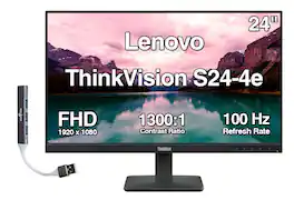 Lenovo - ThinkVision S24-4e 24" FHD IPS Monitor, 4ms Response Time, Anti-Glare, Flicker Free, HDMI & DKZ Hub (64B5KAT1UZ) - Black