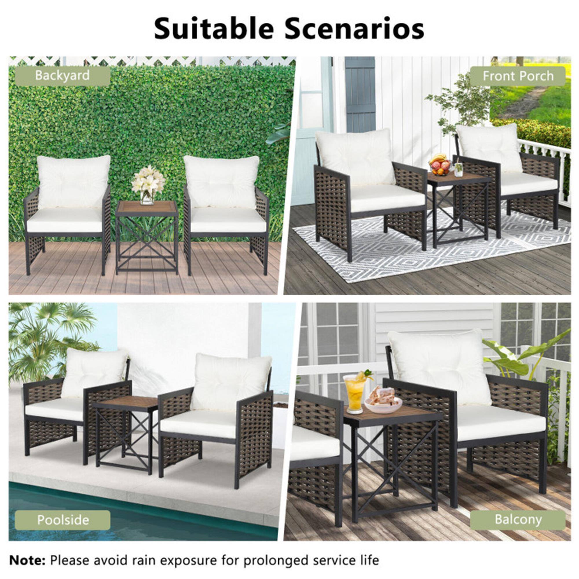 Suitable Scenarios

- Backyard
- Front Porch
- Poolsides
- Balcony

Note: Please avoid rain exposure for prolonged service life