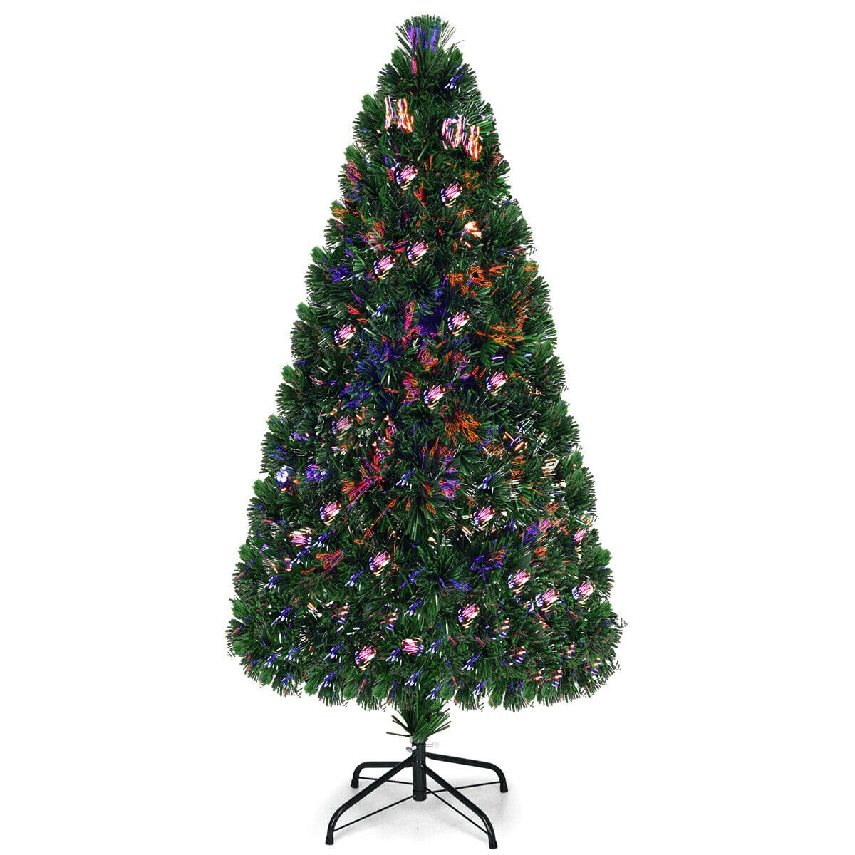 Front. Costway - 5Ft Pre-Lit Fiber Optic PVC Christmas Tree Metal Holiday - Green.