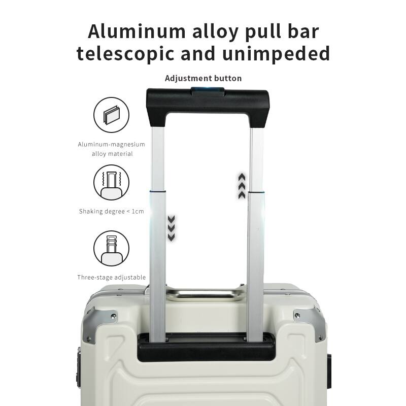 Aluminum alloy pull bar telescopic and unimpeded  
Adjustment button  
Aluminum-magnesium alloy material  
Shaking degree < 1cm  
Three-stage adjustable
