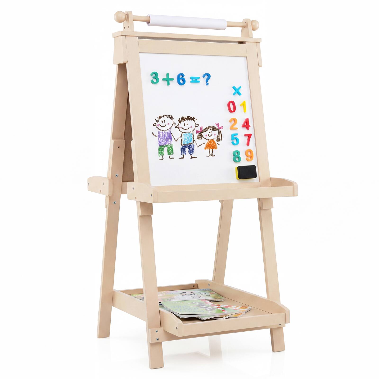 Alt View 9. Costway - Costway 3-In-1 Kids Art Easel with Magnetic White Board, Chalkboard, Paper Roll & Holder - Natural.