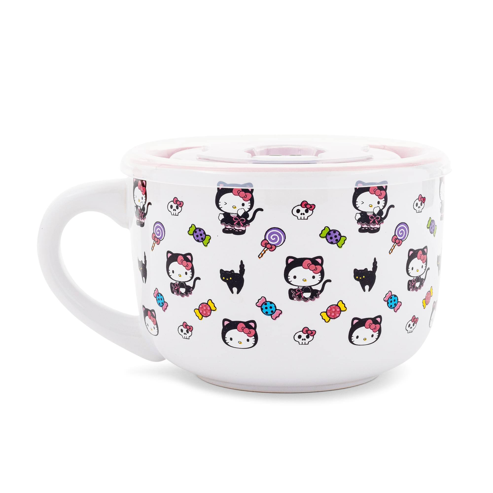Alt View 1. Hello Kitty - Sanrio Hello Kitty Black Cat Ceramic Soup Mug With Vented Lid | Holds 24 Ounces - Black.