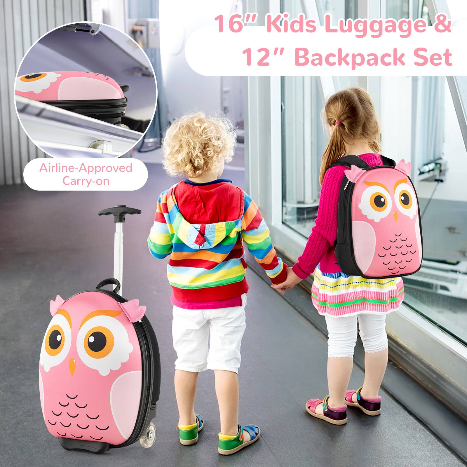 16" Kids Luggage & 12" Backpack Set Airline-Approved Carry-on