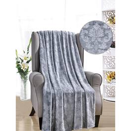 Noble House - Versailles Ultra Soft Plush Contemporary Embossed Pattern All Season 50" x 60" Throw Blanket, Grey - Gray