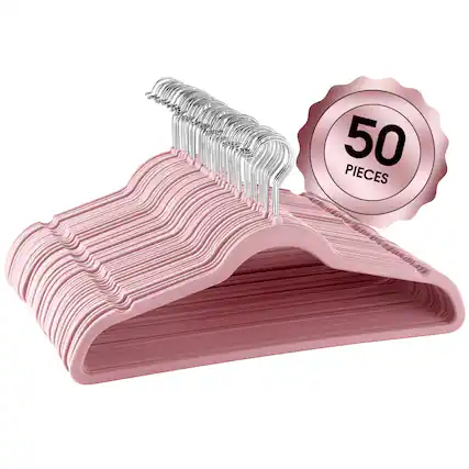 Front. Elama - Elama Home 50 Piece Flocked Velvet Clothes Hangers with Stainless Steel Swivel Hooks in Pink - Pink.