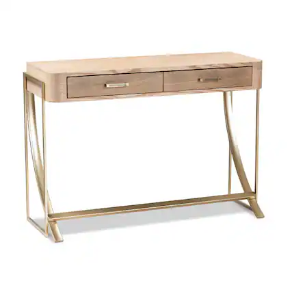 Front. Baxton Studio - Lafoy Modern and Contemporary Finished Wood and Finished 2-Drawer Console Table - Natural Brown/Gold.