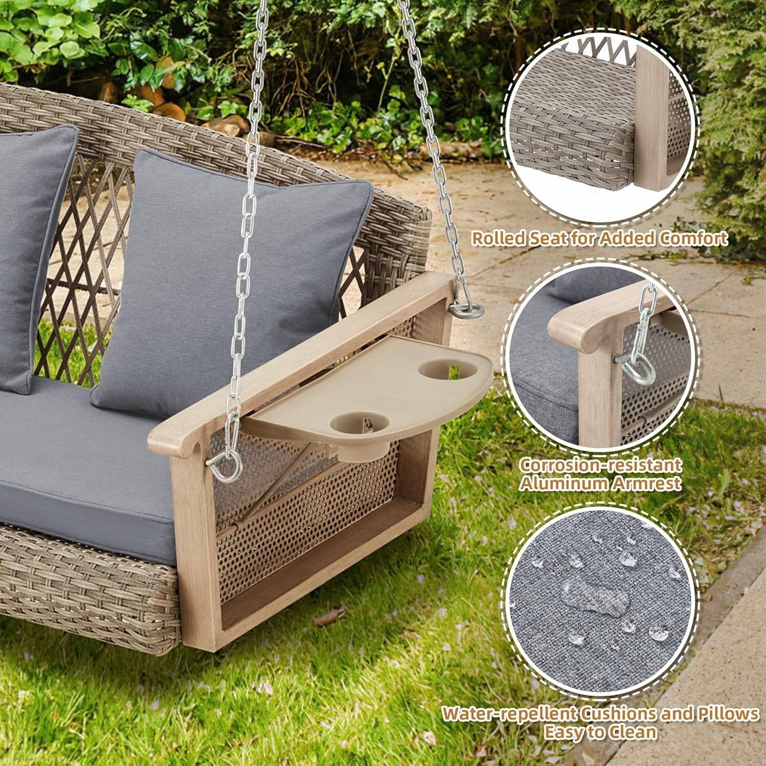 - Rolled Seat for Added Comfort
- Corrosion-resistant Aluminum Armrest
- Water-repellent Cushions and Pillows
- Easy to Clean