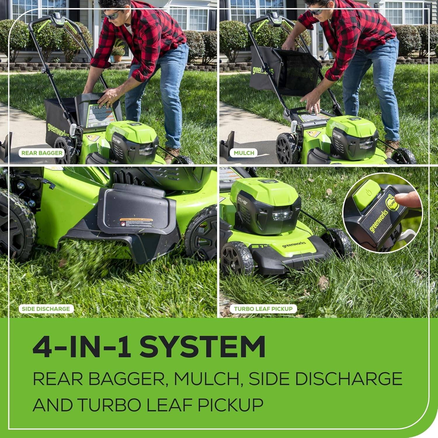 4-IN-1 SYSTEM  
REAR BAGGER, MULCH, SIDE DISCHARGE AND TURBO LEAF PICKUP
