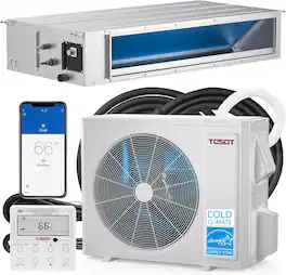 Tosot - 18,000 BTU Concealed Ducted Mini Split AC, 22.5 SEER2, 230V, Inverter, Wired Controller, Light Commercial & Residential - White