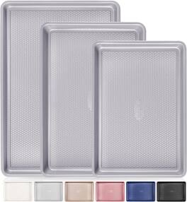 HONGBAKE - 3 Pack Nonstick Ceramic Baking Sheet Pan Set for Oven, Heavy Duty 0.8mm Thick Aluminized Steel Cookie Trays for Cooking - Gray