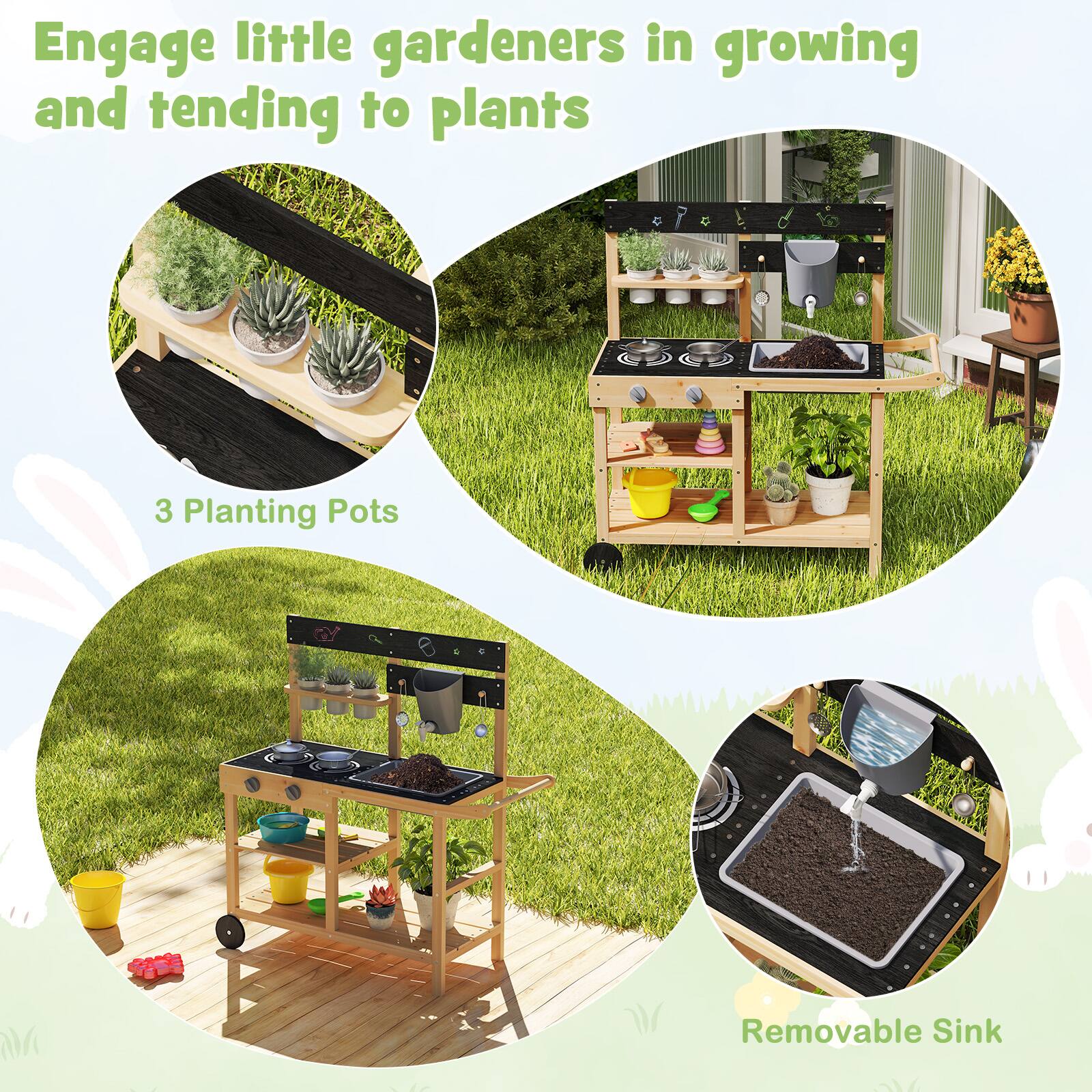 Engage little gardeners in growing and tending to plants

3 Planting Pots

Removable Sink