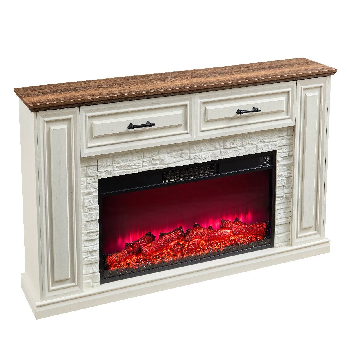 Angle. Loheer - Loheer 70 Inch Fireplace TV Stand for 80 Inch TV, White Farmhouse Entertainment Center with 42 Inch Electric Heater - White.