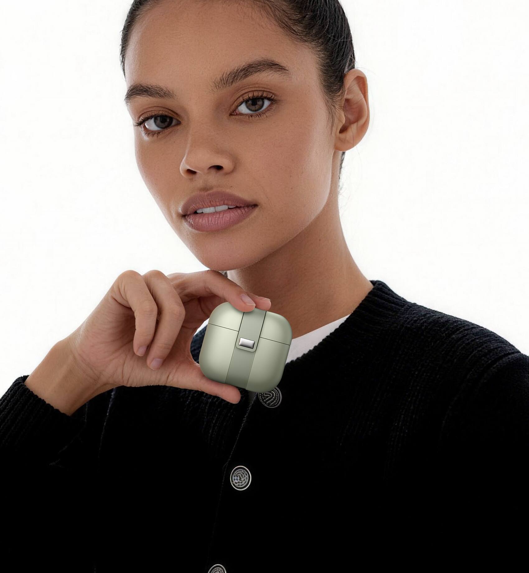 Alt View 6. SURITCH - Headphone Case for AirPods 4 (2024), Magnetic Lock Bumper Rugged Protective Cover with Stylish Hanging Lanyard - Green.
