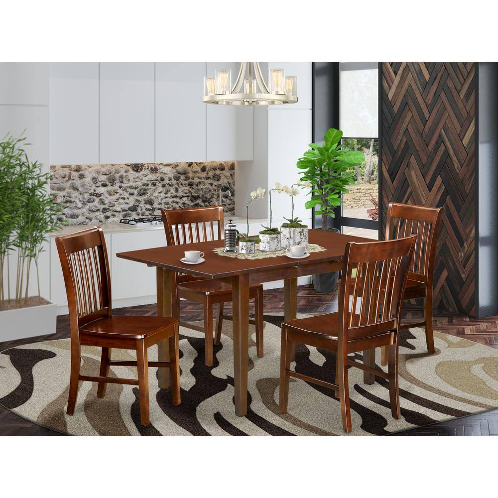 Back. East West Furniture - 5 Pc small Kitchen Table set- Table with a 12in leaf and 4 Dining Chairs - Mahogany.