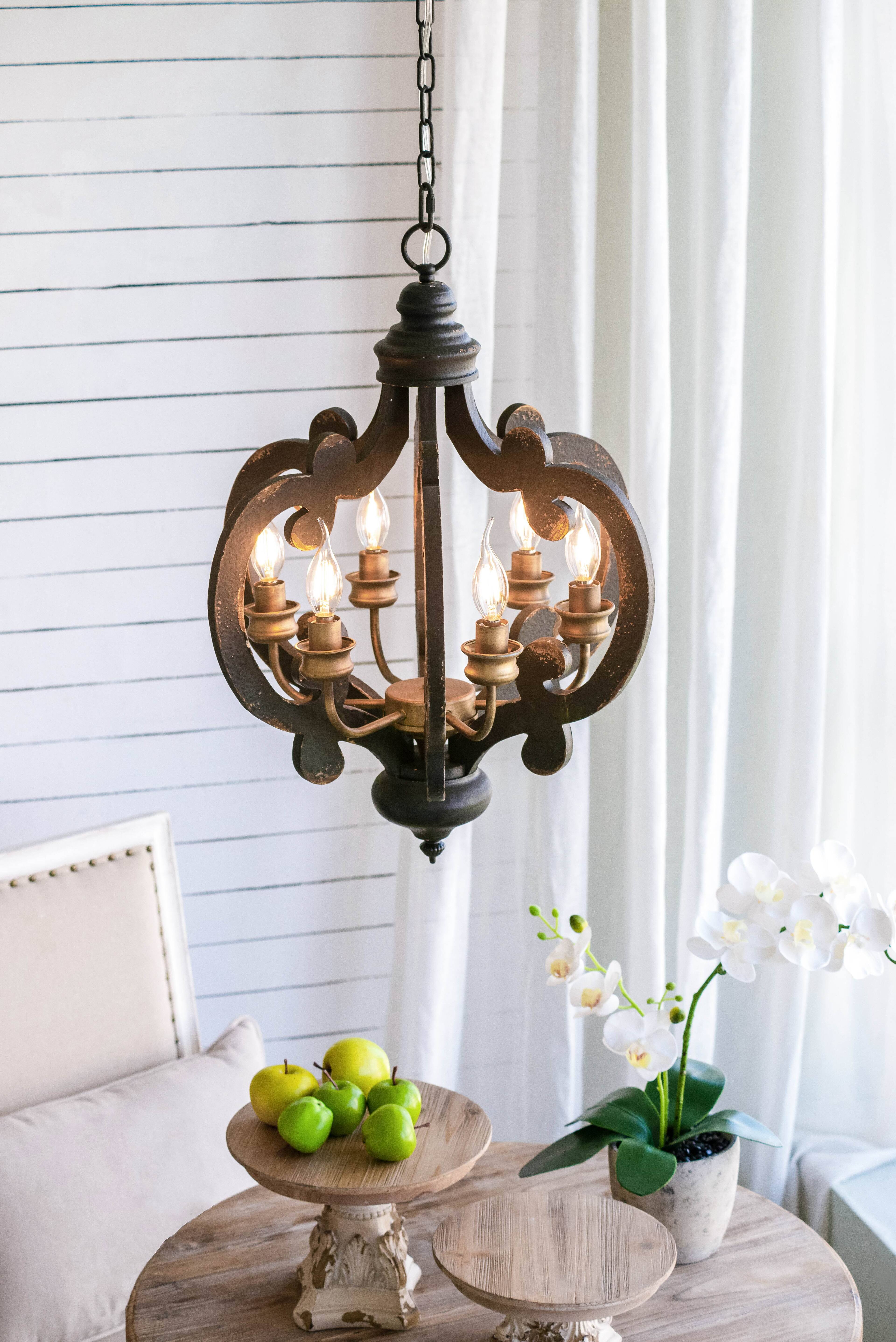 Front. APRILSOUL - Farmhouse Chandelier 6-Light Wood Chandelier Pendant Light Fixture with Adjustable Chain Bulb Not Included.